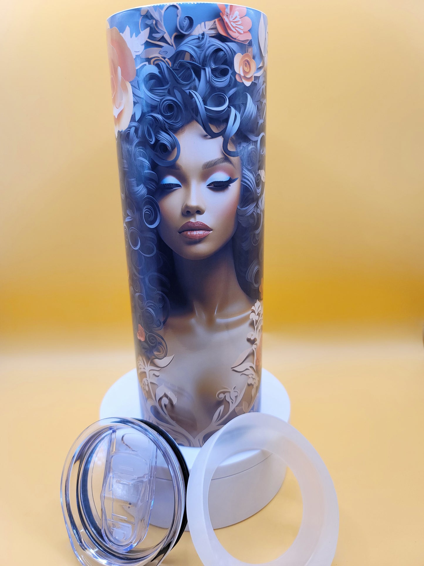 Floral melenated woman 3D tumbler